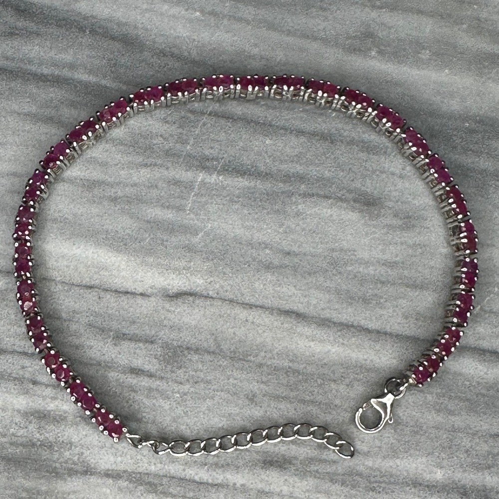 Sterling‎ Silver 925 Ruby Tennis Bracelet Round Cut Adjustable 10.44g Pink Red